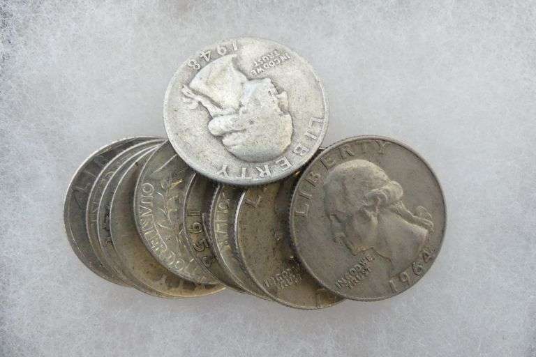 Ten Silver Washington Quarters - pre-1965 image