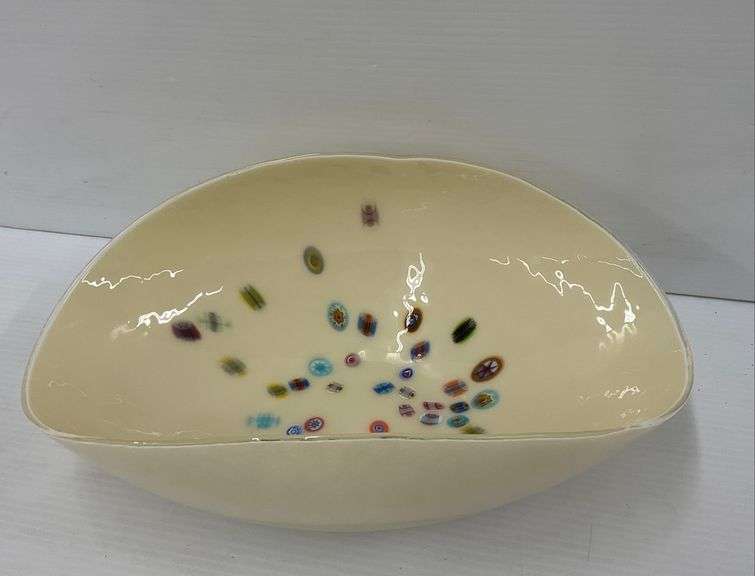 Murano Style Hand Blown Art Glass Bowl with Murrine Design image