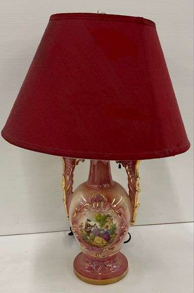 Ornate Table Lamp with Courting Couple Scene... works image
