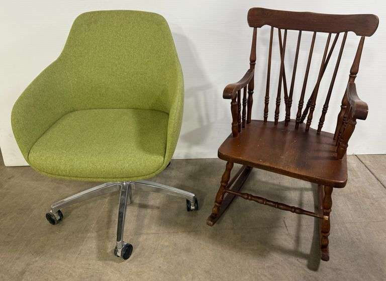 New Lily Swivel Quest Chair (Green) and Wood Rocking Chair image