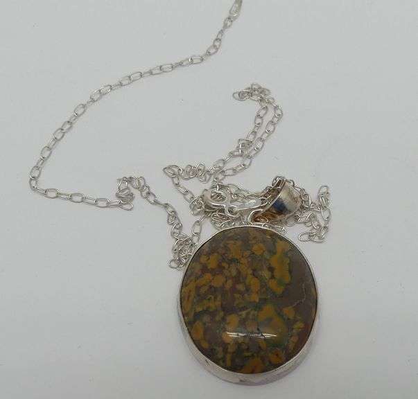 Sterling Silver Necklace with Orbicular Jasper Pendant image