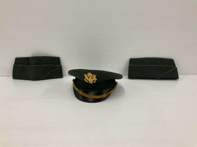 US Army Officer's Visor Cap with Two Garrison Caps image