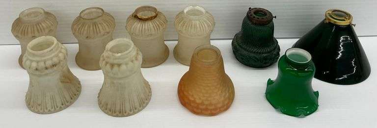 Assorted Vintage Light Fixture Shades - Frosted & Green Glass image