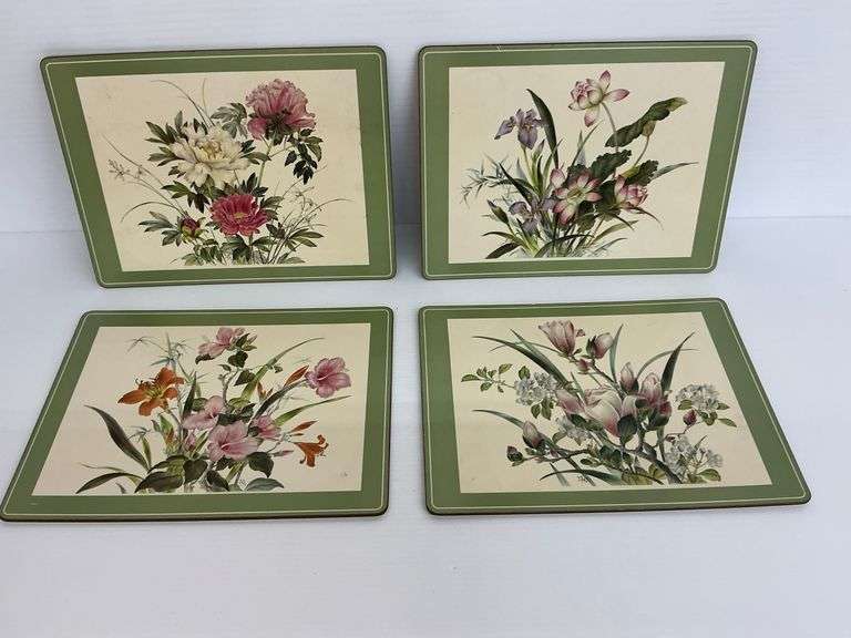 Set of 4 Vintage Pimpernel Floral Cork Back Placemats with Green Border image
