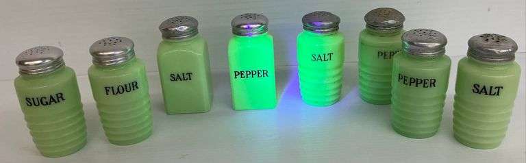 Eight Uranium Glass Kitchen Shakers image