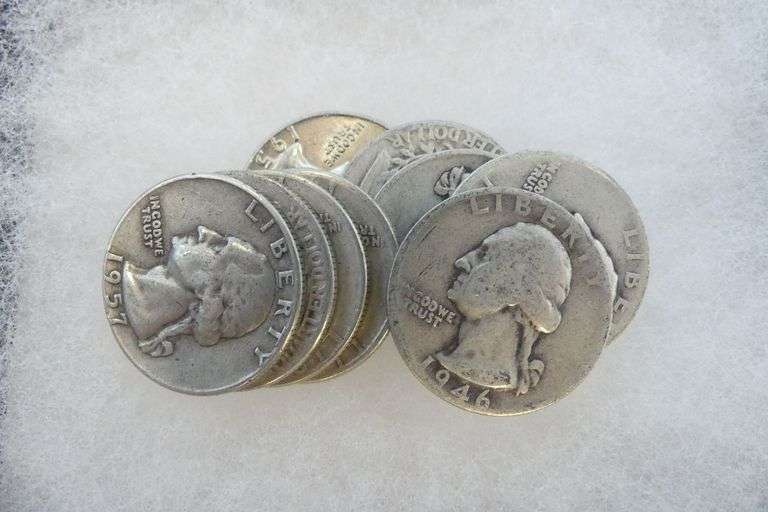 Mixed Lot of 10 Silver Washington Quarters -pre-1965 image