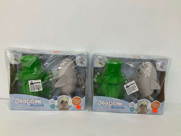 Two New SoapSox Bath Scrub 2-in-1 Plush Shark & Gater Wash Cloths image