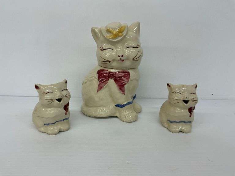 Vintage Shawnee Puss 'n Boots Ceramic Cookie Jar and Creamers image