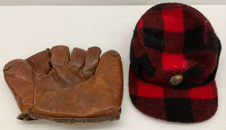 Vintage MacGregor Goldsmith G121 Baseball Glove with Plaid Wool Hat image