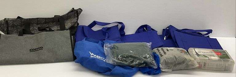 Variety Lot: Totes, Green Throw Blanket, and First Aid Kit image