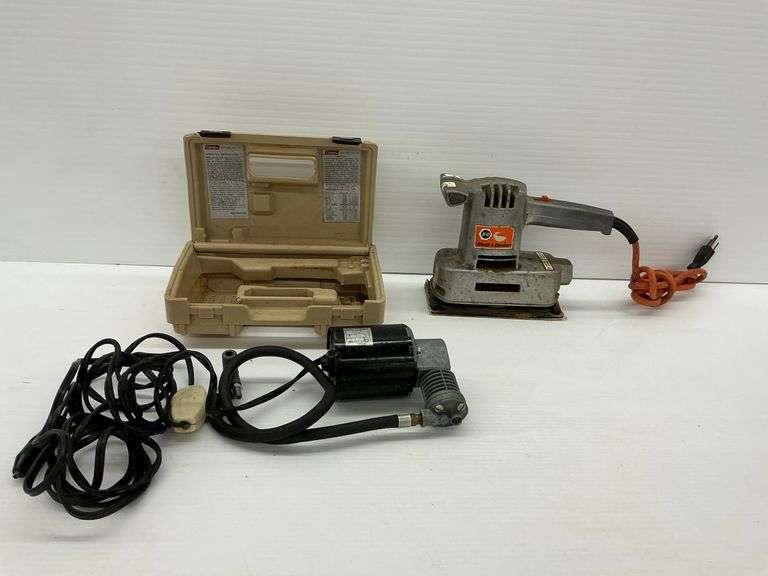Black and Decker Dual Action Sander with Coleman Inflate-All 150 Compressor image