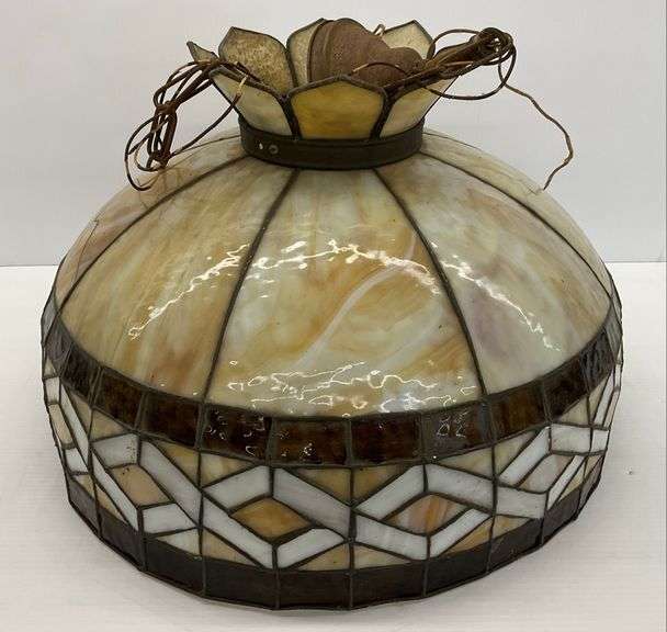 Stained Glass Hanging Lamp Fixture... some rust and cracks image