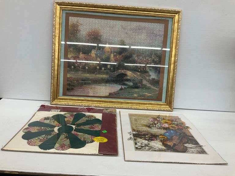 Framed Puzzle, Floral Violin Print, and Quilted Floral Craft Kit image