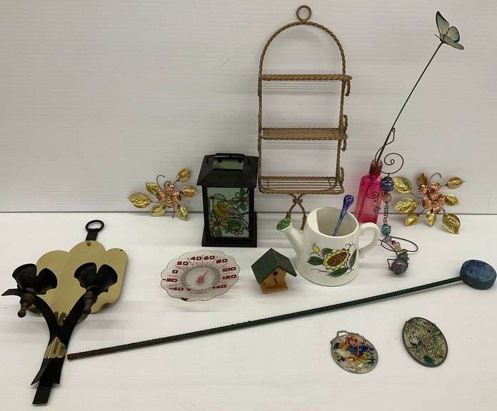 Birdhouse, Lantern, Watering Can, Thermometer, and Other Decorative Items image