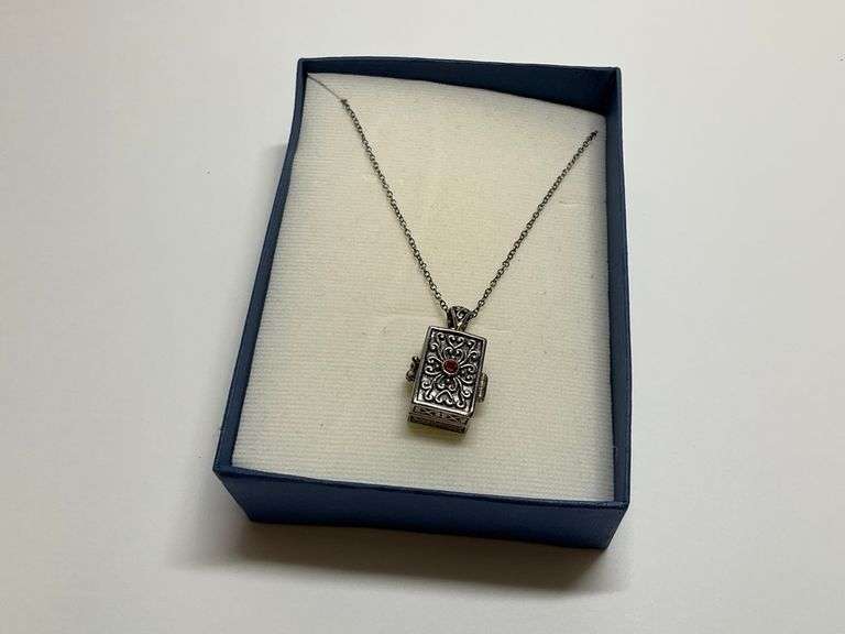 Red Garnet Sterling Silver Prayer Box Pendant With Chain image