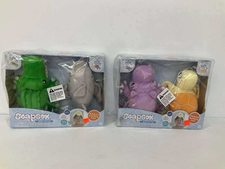 New SoapSox 2-in-1 Bath Scrub Washcloths for Kids - Crocodile, Shark, Turtle, Octopus image