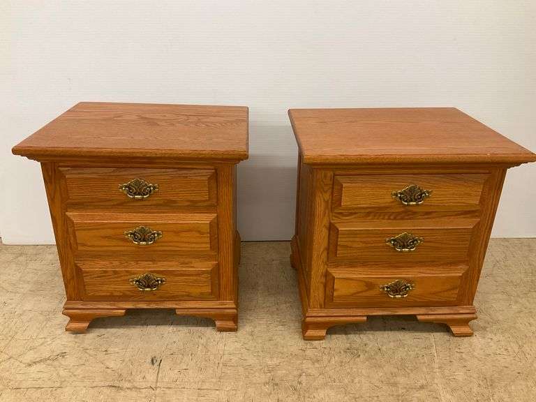 Matching Pair of Wooden 3-Drawer Nightstands image