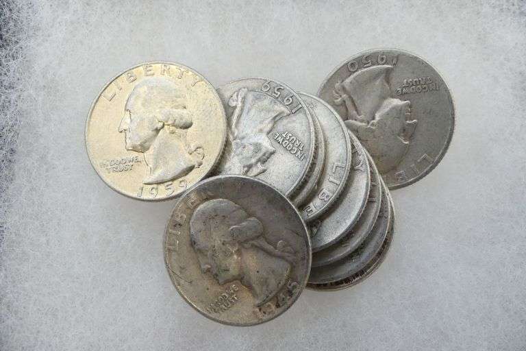 Ten Silver Washington Quarters - pre-1965 image