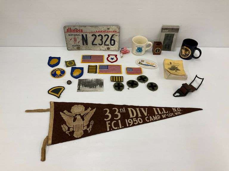 Military Memorabilia - Illinois National Guard, Pennant, Patches, Mugs, License Plate image