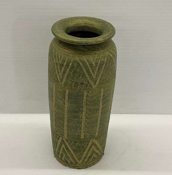 Thai Green Clay Vase with Geometric Design image