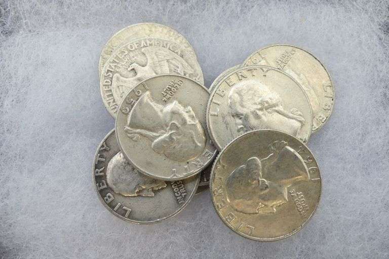 Ten Silver Washington Quarters - pre-1965 image