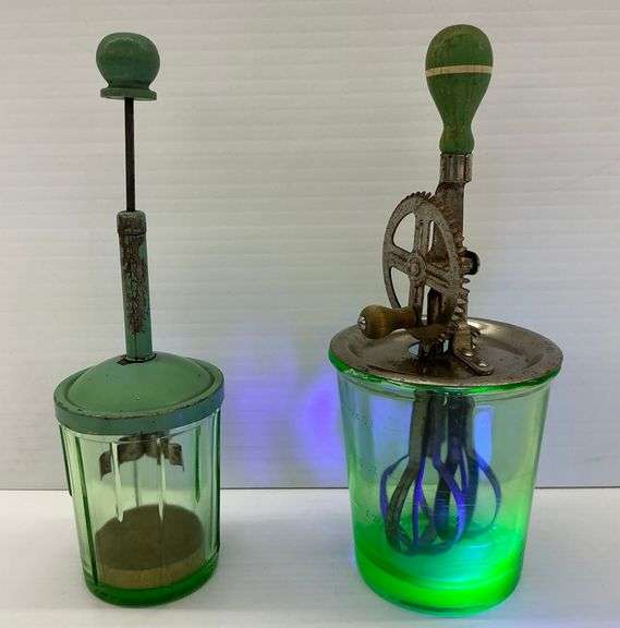 Two Green Uranium Glass Kitchen Beaters image
