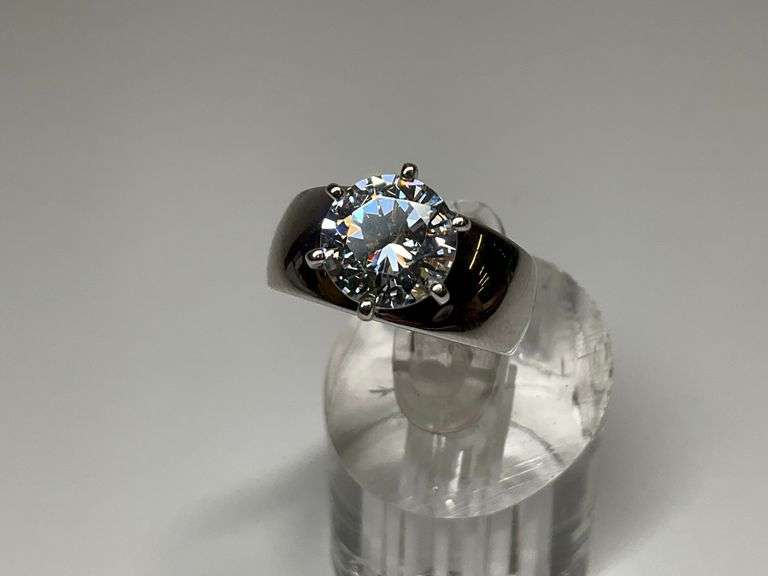 Sterling Silver Solitaire 9mm Brilliant Cut CZ Gemstone Ring...Size 7 image