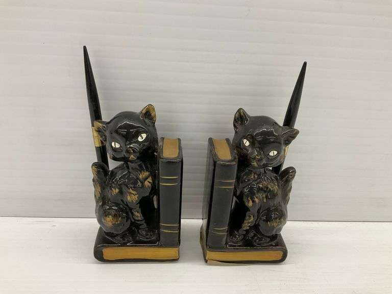 Pair of Vintage Cat Bookends with Pen Holders image