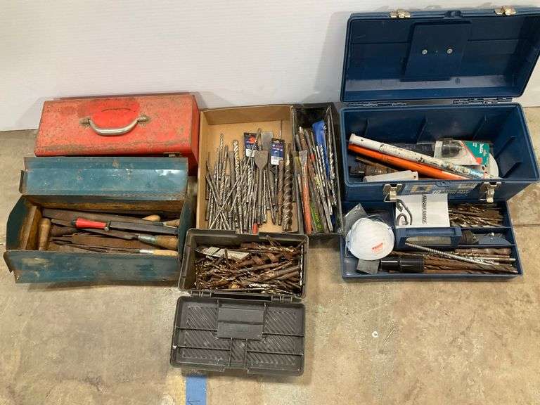 Tool Lot with Toolboxes, Files, and Drill Bits image