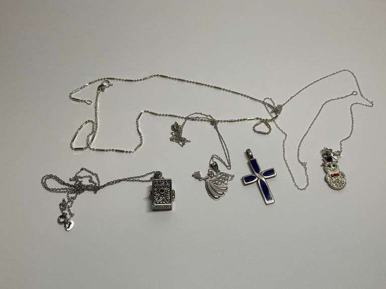 Sterling Silver Jewelry: Necklaces with Pendants: Angel, Cross, Snowman, and Locket image