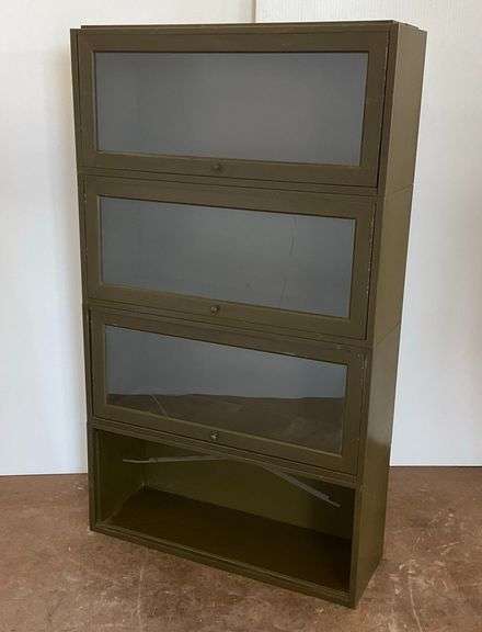 Industrial Army Green Four-Section Metal Barrister Bookcase image