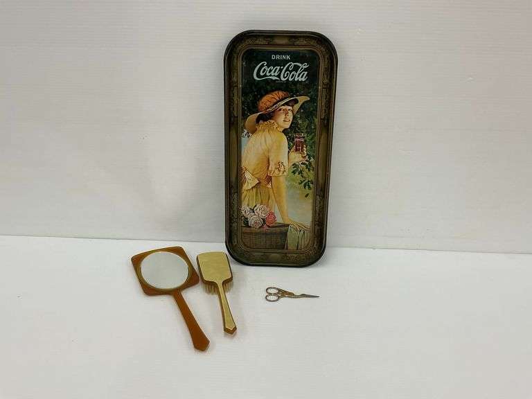Coca-Cola Tray, Brush, Mirror, and Scissors image