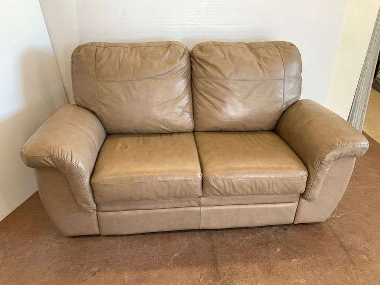 Tan Leather Loveseat image