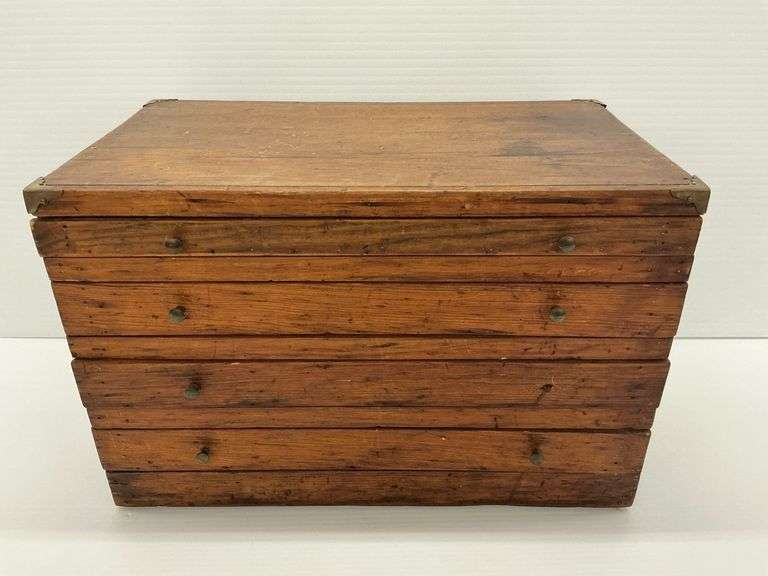Vintage Four-Drawer Wooden Storage Box... missing a knob image