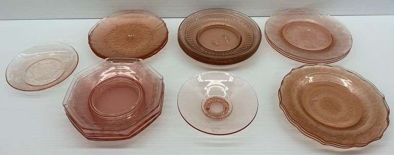 Pink Depression Glass Plates and Bowls image