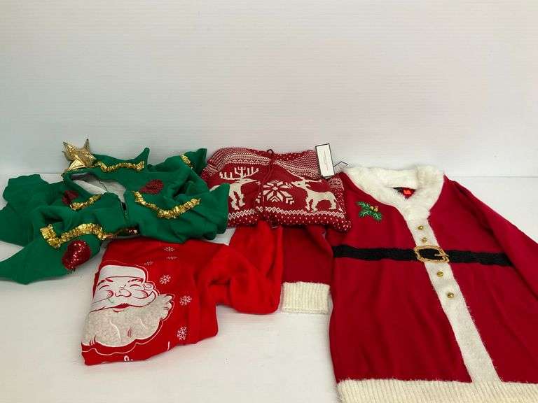 Holiday Sweaters - Christmas Tree Hoodie, Santa Cardigan, Reindeer Sweater, and Santa "I Believe" Sweater image