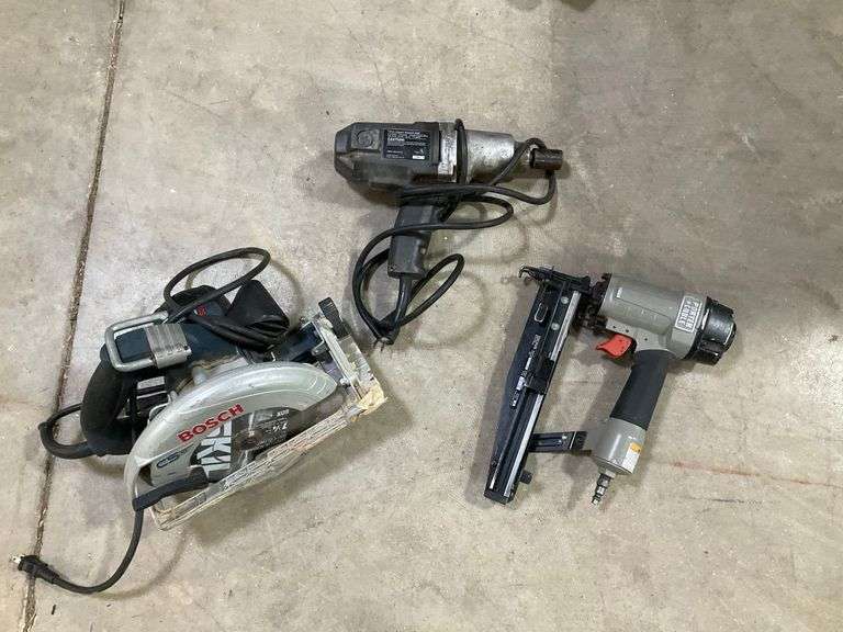 Bosch Circular Saw, Craftsman Impact Wrench & Porter Cable Pneumatic Nail Gun - Power Tool Lot image