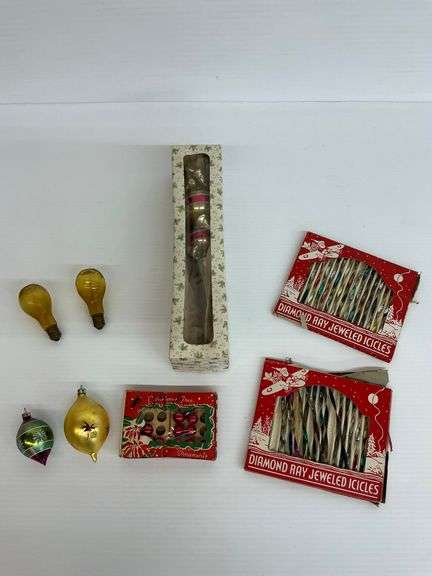 Assorted Vintage Christmas Ornaments and Icicles image