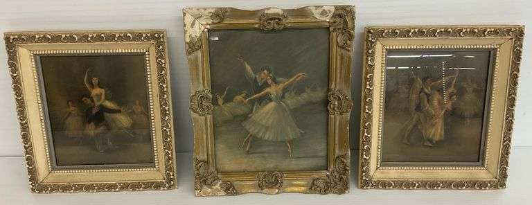 Three Ballet Scene Prints in Ornate Frames image