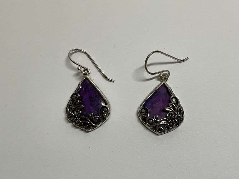 Teardrop Purple Turquoise Sterling Silver Earrings image