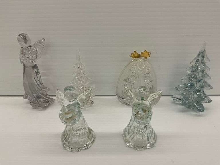 Collection of Six Glass Figurines - Angels, Christmas Trees, Nativity image