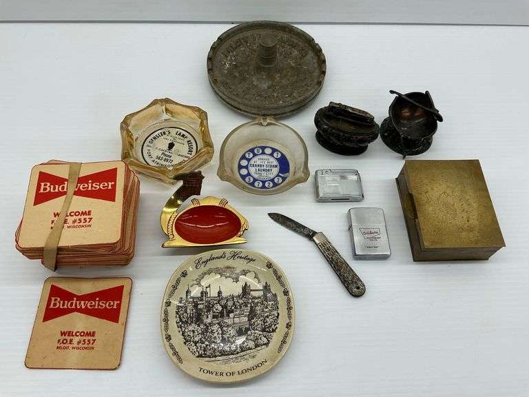 Mixed Lot of Collectibles Including Lighters, Ashtrays, and More image
