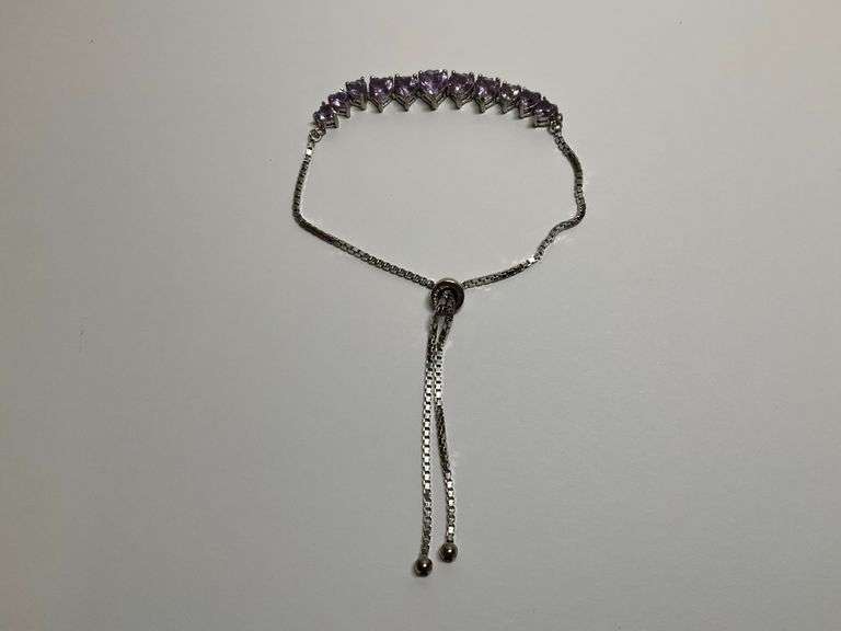Sterling Silver Purple Heart Shaped Stone Bracelet image