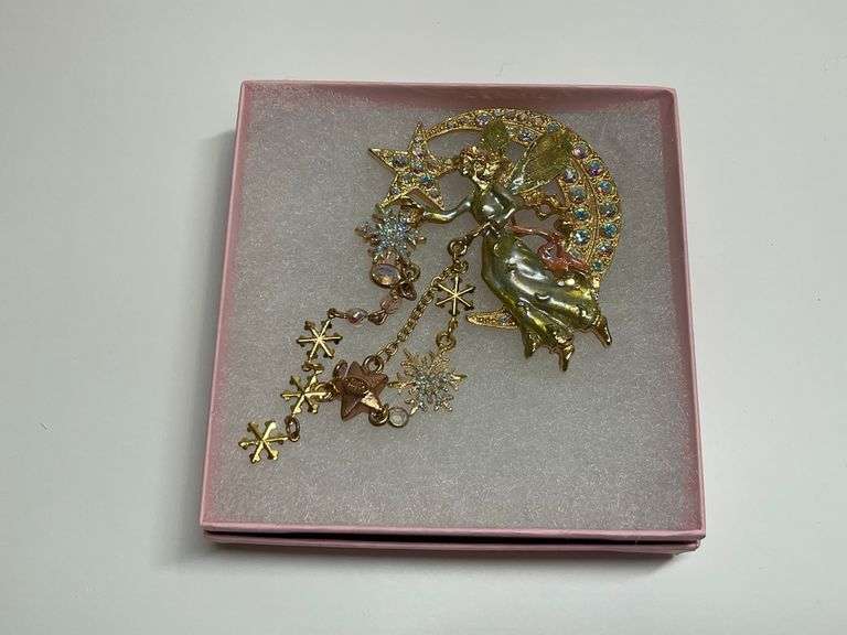 Kirk's Folly Christmas Moon Snow Fairy Brooch Pin image