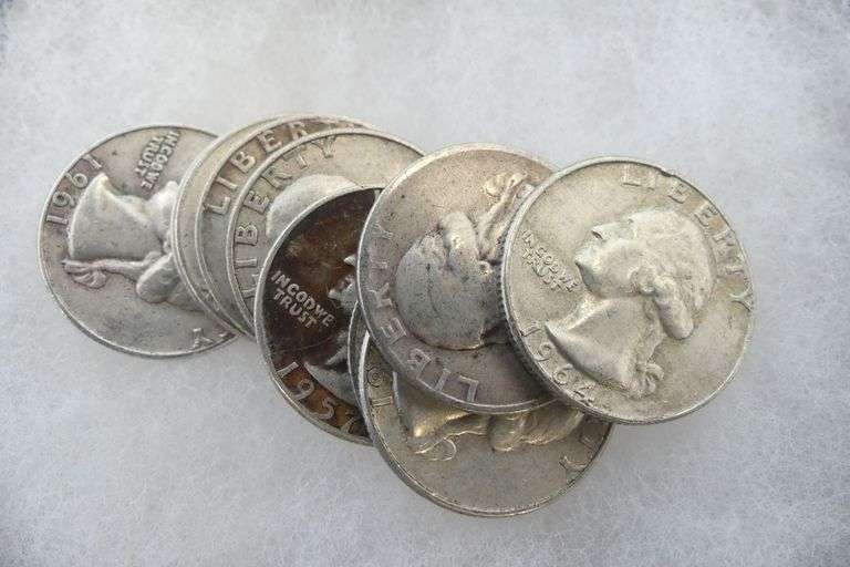 Ten Silver Washington Quarters - pre-1965 image