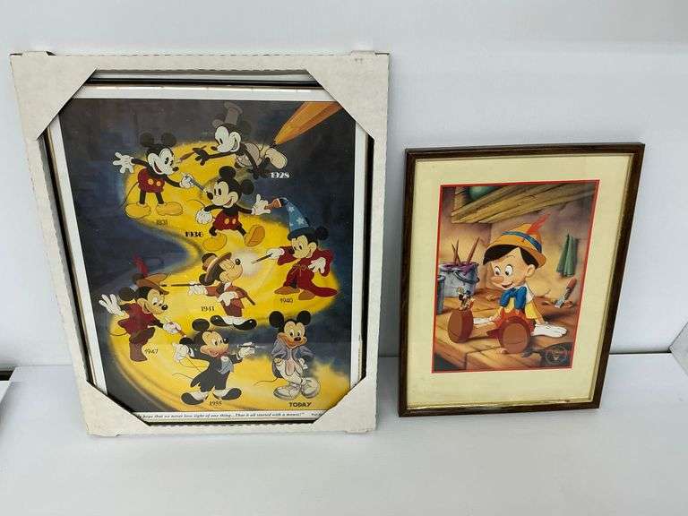 Framed Disney Lithographs: Pinocchio and Mickey Mouse Evolution image
