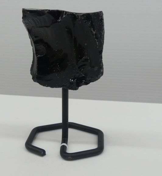Black Obsidian Specimen on Metal Stand..about 6 in. tall image