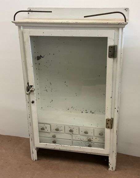 White Metal Medical Cabinet with Glass Door and Drawers image