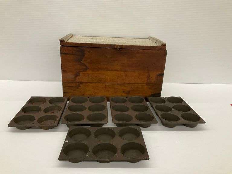 Group of Muffin Tins with Wooden Storage Box image