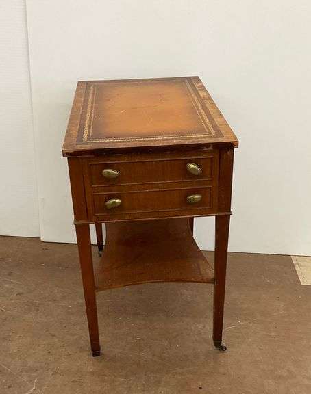 Vintage Leather Top Table with Drawer and Shelf...see description and photos image